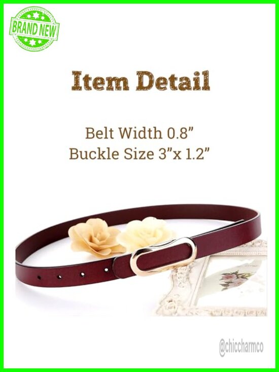 Genuine Leather Belt with Gold Oval Buckle, Durable Waistband main image 6